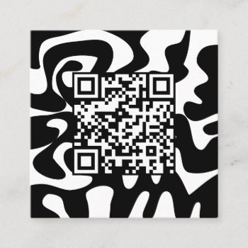 Qr Code Retro Groovy Black White Squiggles Hello Square Business Card by TabbyGun at Zazzle