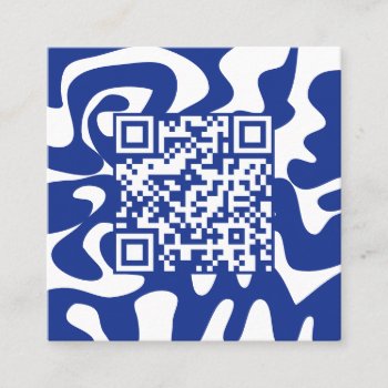 Qr Code Retro Groovy Blue White Squiggles Hello Square Business Card by TabbyGun at Zazzle