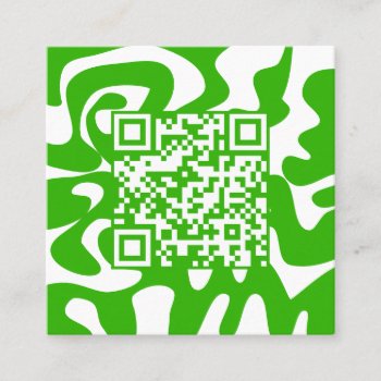 Qr Code Retro Groovy Lime Green White Hello Square Business Card by TabbyGun at Zazzle