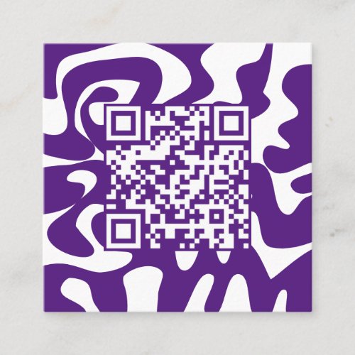 QR Code Retro Groovy Purple White Squiggles Hello Square Business Card