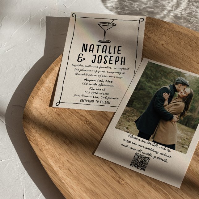 QR Code Retro Hand Drawn Written Photo Wedding In Invitation (Creator Uploaded)