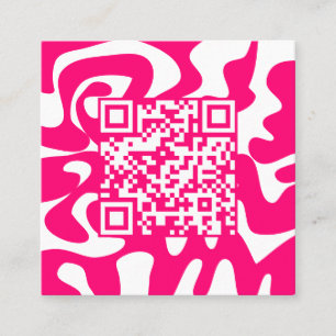 QR Code Retro Hot Pink and White Squiggles Hello Square Business Card