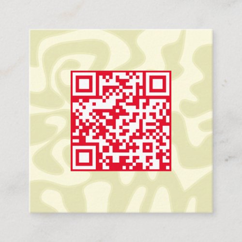 QR Code Retro Swirling Cream Red Squiggles Hello Square Business Card