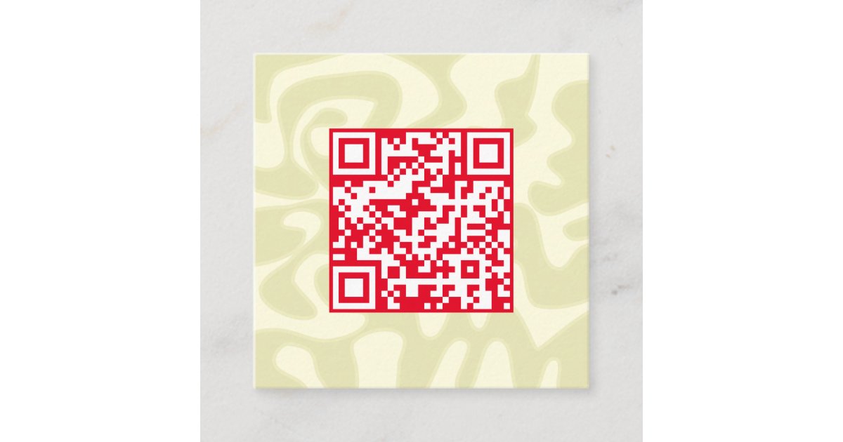 QR Code Retro Swirling Cream Red Squiggles Hello Square Business Card ...