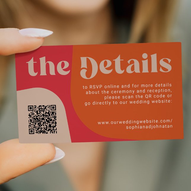QR Code retro wedding details RSVP website Enclosure Card (Creator Uploaded)