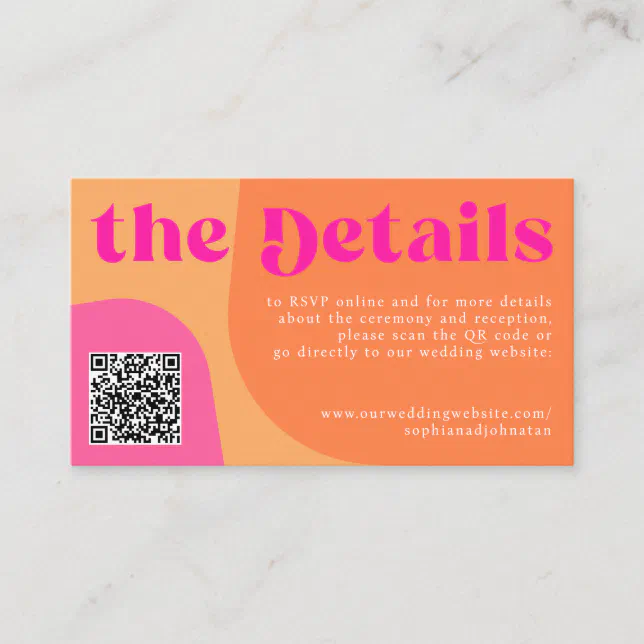 QR Code retro wedding details website RSVP Enclosure Card | Zazzle