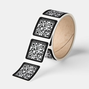 QR Code Roll of Square Stickers Custom Text Black