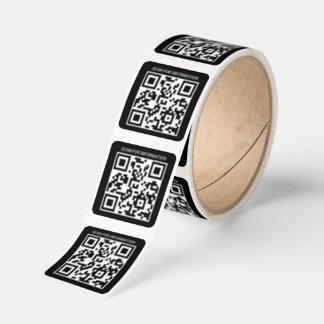 QR Code Roll of Square Stickers Custom Text Black