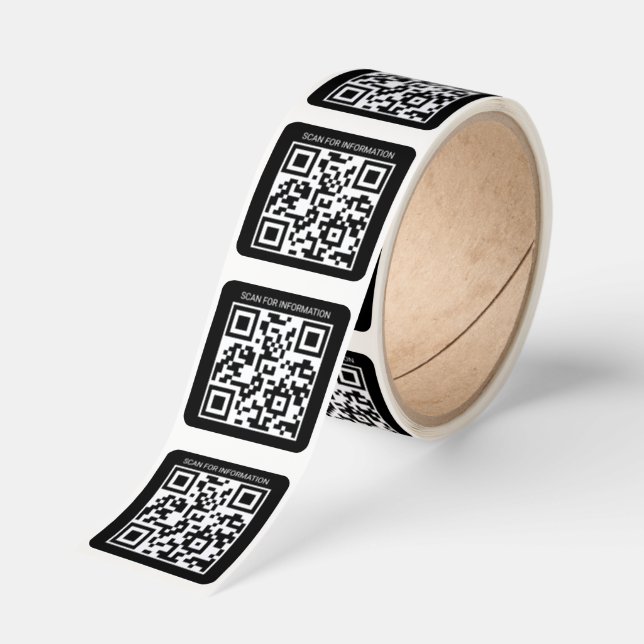 QR Code Roll of Square Stickers Custom Text Black (Roll)