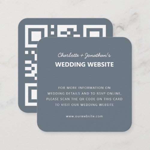 QR Code Romantic Dusty Blue Wedding Website RSVP Enclosure Card