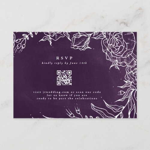 QR Code Romantic Flower Wreath Purple Wedding RSVP Card