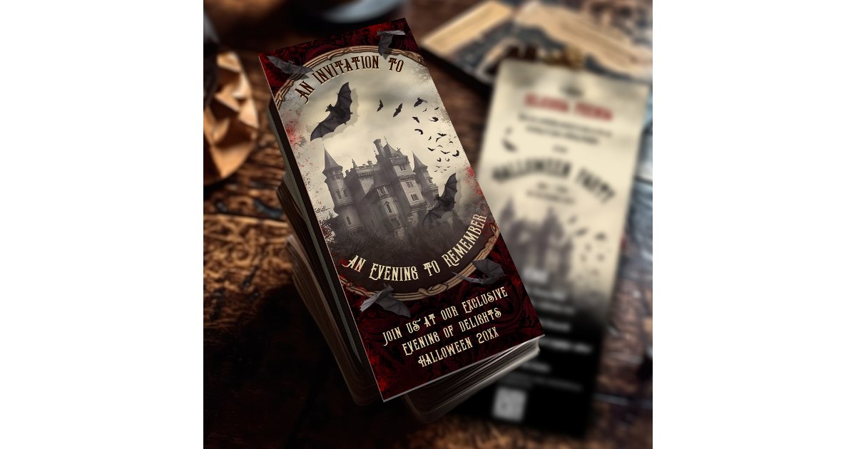 QR Code Romantic Vintage Vampire Castle Halloween Invitation | Zazzle