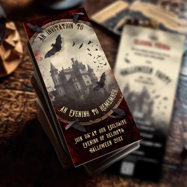 QR Code Romantic Vintage Vampire Castle Halloween Invitation | Zazzle