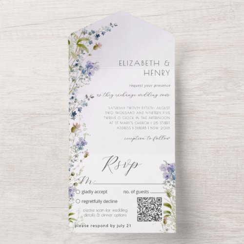 QR Code Romantic Wildflower All In One Invitation