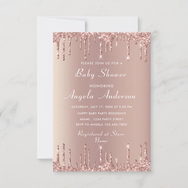 QR Code Rose Gold Baby Girl Shower Invitation (Front)