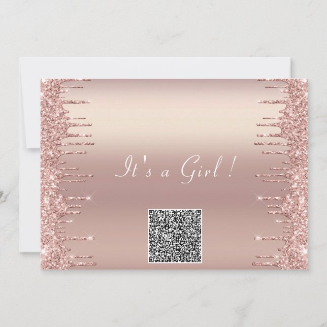 QR Code Rose Gold Baby Girl Shower Invitation (Back)