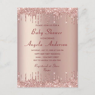QR Code Rose Gold Baby Shower Invitation Tempplate Postcard