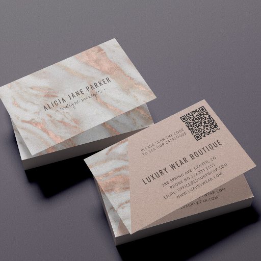 Customizable QR CODE rose gold blush marble stone elegant Business Card
