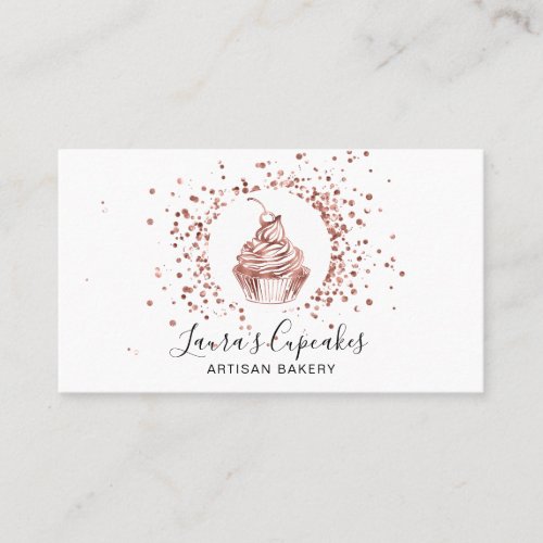 QR Code Rose Gold Cupcake Bakery Chef Cake Business Card