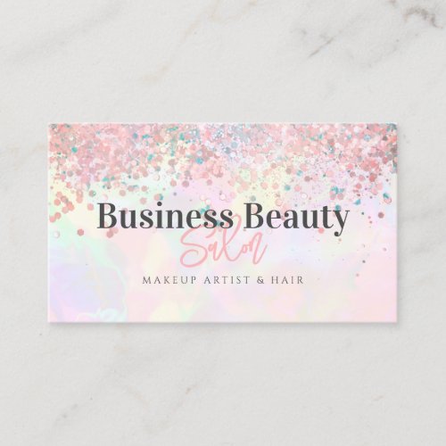 QR Code Rose Gold Glitter Holographic Pink Beauty Business Card