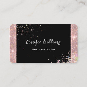 QR Code Rose Gold Glitter Trendy Black Business Card