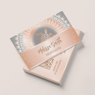 QR Code   Rose Gold  Mandala Turtle Business Card