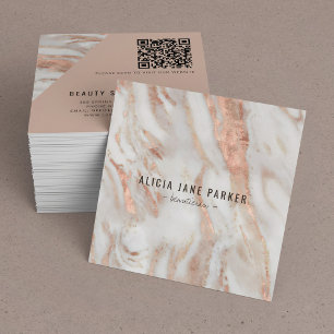 QR code rose gold marble elegant professional Square Business Card