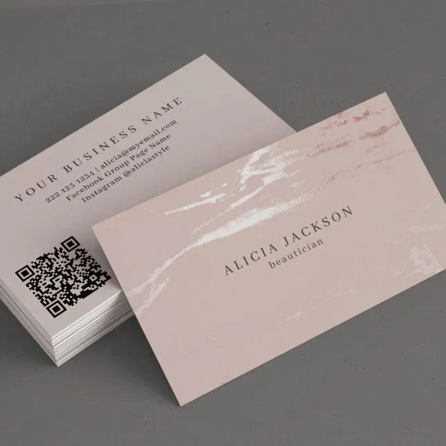 QR CODE rose gold silver elegant metallic scan me Business Card | Zazzle