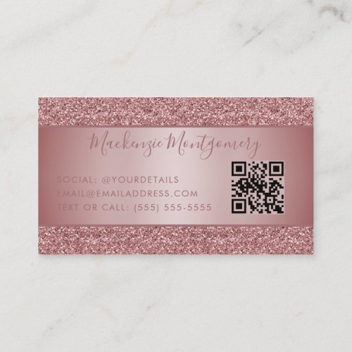 QR Code Rose Gold Sparkle Glitter Drips Luxury Business Card