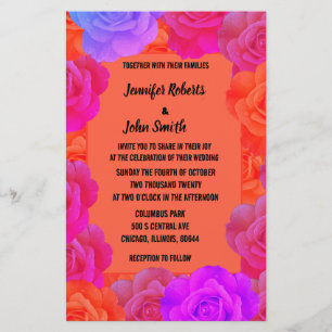QR Code Roses Pink Orange Purple Floral Wedding Stationery