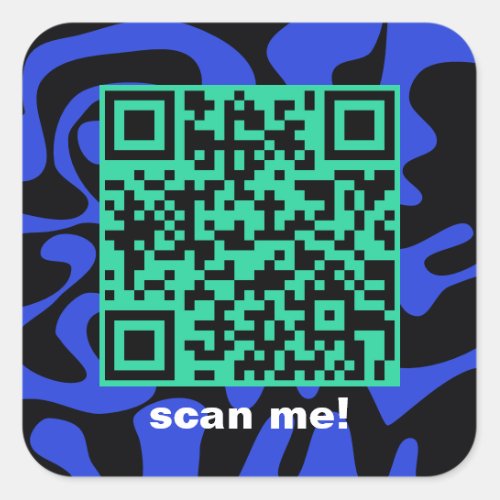 QR Code Royal Blue Teal Black Groovy Squiggles Square Sticker