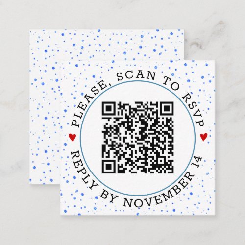 QR code RSVP blue border and confetti Enclosure Card