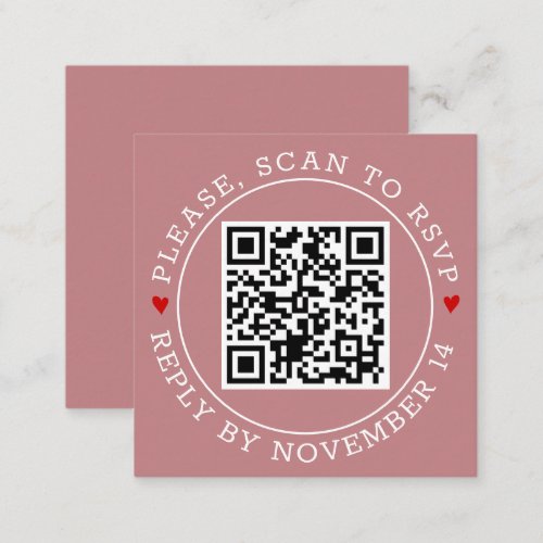 QR code RSVP border and hearts dusty rose wedding Enclosure Card