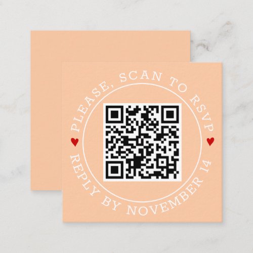 QR code RSVP border and hearts peach wedding Enclosure Card
