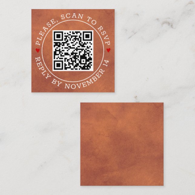 QR code RSVP, border stained terracotta wedding Enclosure Card (Front/Back)