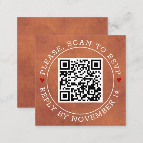 QR code RSVP border stained terracotta wedding Enclosure Card