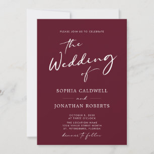 QR Code RSVP Calligraphy Burgundy Wedding Invitation