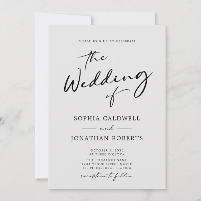 QR Code RSVP Chic Calligraphy Gray Wedding Invitation (Front)