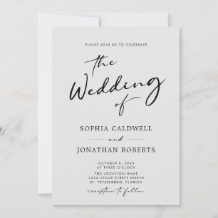 QR Code RSVP Chic Calligraphy Gray Wedding Invitation