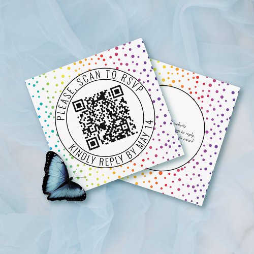QR code RSVP confetti gay lesbian wedding Enclosu Enclosure Card