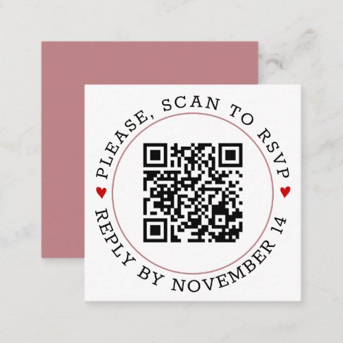 QR code RSVP dusty rose border and hearts wedding Enclosure Card