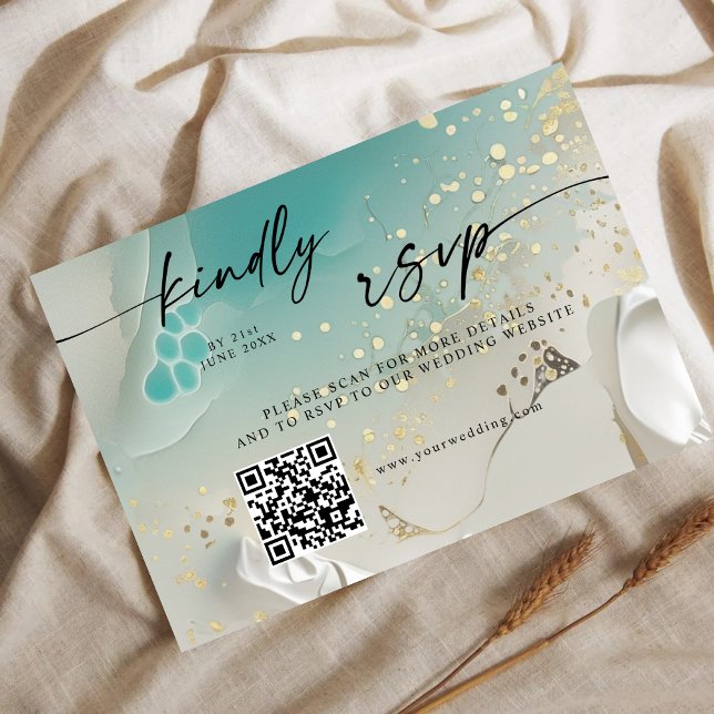 QR Code RSVP | Ethereal Shoreline Teal Ocean Save The Date (Creator Uploaded)