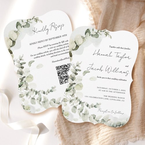 QR Code RSVP Eucalyptus Wedding Invitation