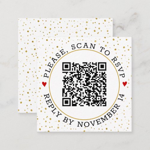 QR code RSVP gold border and confetti Enclosure Card