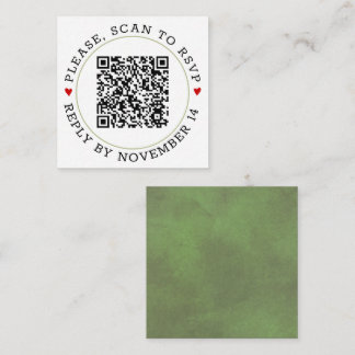 QR code RSVP green border and hearts wedding Enclosure Card
