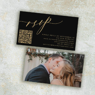 QR code RSVP modern gold photo wedding website Enclosure Card