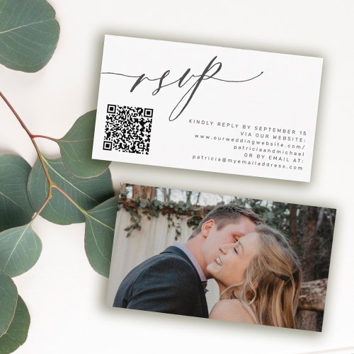 QR code RSVP modern photo wedding website Enclosure Card