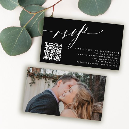 QR code RSVP modern photo wedding website Enclosure Card