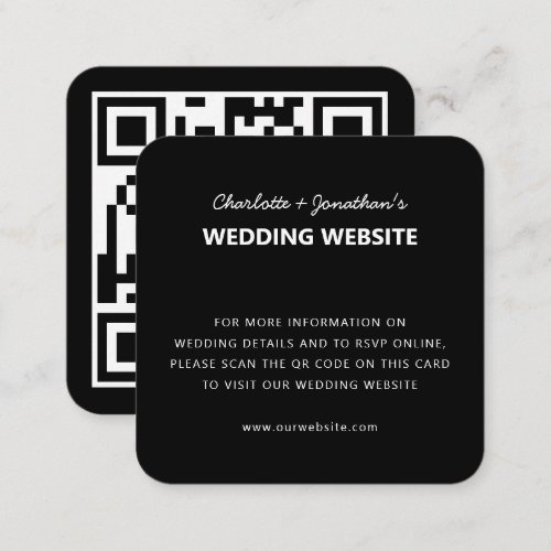 QR Code RSVP Online Wedding Website Simple Black Enclosure Card
