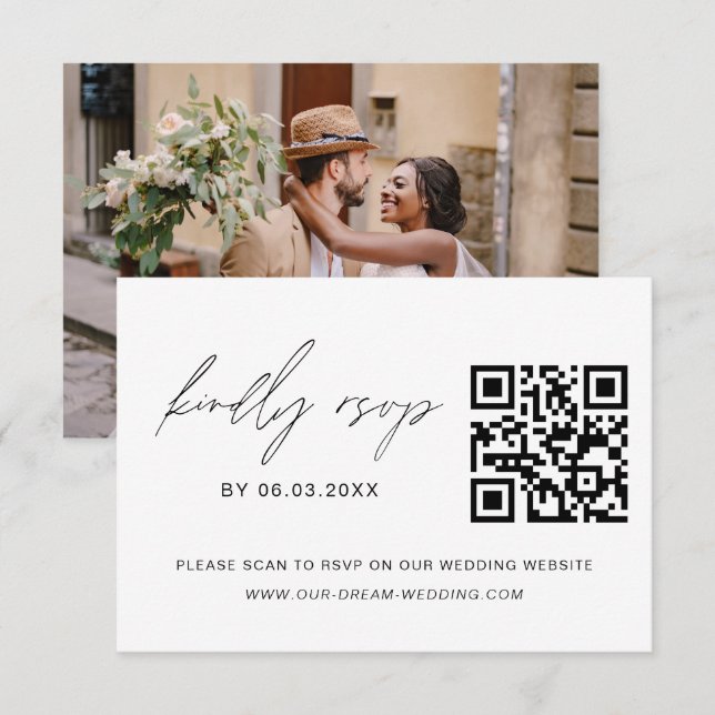 QR Code RSVP Photo Minimalist Wedding Website (Front/Back)